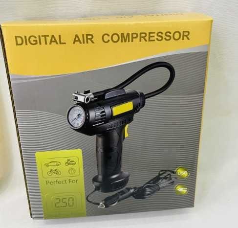 KOMPRESOR SAMOCHODOWY PISTOLET DO POMPOWANIA KÓŁ POMPKA 12V 120W 10 BAR LED